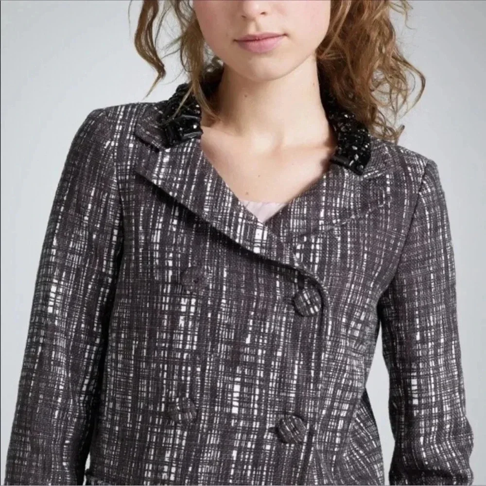J. Crew Collection Grey Contessa Embellished Collar Tweed Blazer Jacket Size 4